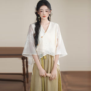 Fashion Tang Suit Chinese Style Womens Clothing Han Dynasty Suit Pants Chinese Style Zen Tea Gown Womens Summer Diagonal Chinese Knot Button Top
