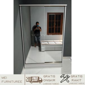 Lemari 2 sliding door frameless full cermin - Lemari pakaian pintu sleding kaca