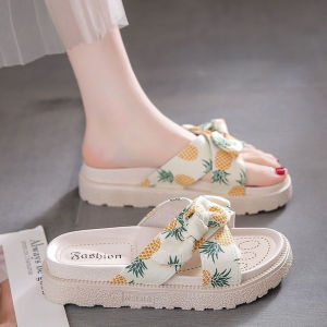 Womens Summer Outdoor Sandals Thick Bottom Home Feel Beachside Slippers Korean Style Flat Heel PU Leather Slip-On Shoes