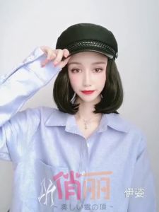 TSE Short Hair Wig With Sea Army Cap Womens Fashion Bobo Wigs Head Natural Full Head Cover SW60