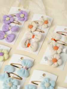 8pcs/set Childrens Cute Fabric Flower Bow Pair Clip Hair Accessories Set Girl Hairpin Temperament Clip Baby Headdress Wholesale
