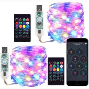 LED Fairy Light String Led Wire String Light Bluetooth APP Remote Control PVC Wire Dream Color Light Garden Party Wedding Decor