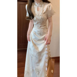 CHANGTONG | Traditional Chinese Style Aesthetic Unique Design Lace Print Long Dress
