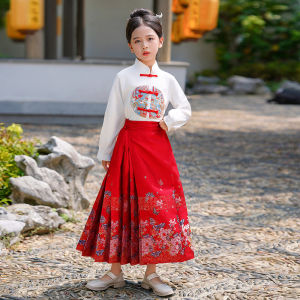 Kids Chinese Style Performance Costume Elementary School Students National Day Recitation Chorus Clothing Girls Han Chinese Costume Horse-Face Skirt Classical Performance Wear