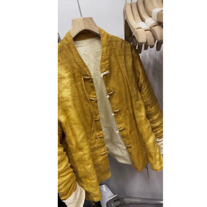 YUFUQING | New Chinese Style Ginger Yellow Shirt Lightweight Outerwear Womens Zen Retro Design Artistic Top Spring Autumn Wear