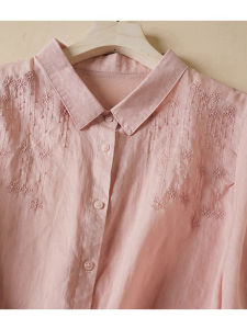 PAIBOLI | High-end Pink Ramie Blended Silk Shirt Loose Retro Style