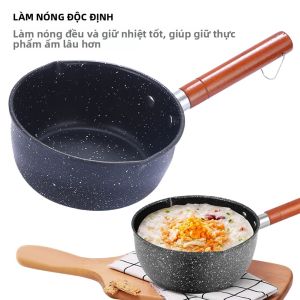 Chảo Chống Dính Mini Có Tay Cầm Bằng Gỗ Đa Năng Nấu Chảo Chiên Đồ Dùng Nhà Bếp Có Vòi Rót