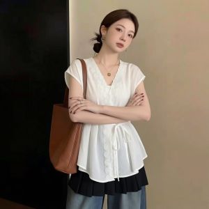 AIYITI | Unique Yellow V-neck Short-sleeved Blouse