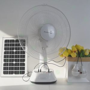 POWERPH 12 Inch 14 Inch Rechargeable Electric Solar Fan With 3W 5W 10W Solar Panel 2 LED Lights Multi-Function Outlet Charger