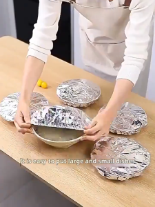 100Pcs Aluminum Foil Film Food Cover Kitchen Elastic Heat-Resistant Food Covers Insulation Saran Wrap Cling Film Bowl Cover Kitchen Fruit Vegetable Meat Fresh-keeping Lid