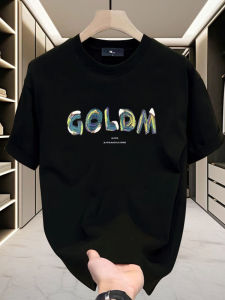 Mens Trendy Heavyweight Pure Cotton Short Sleeve T-Shirt Summer Design Letter Loose round Neck Half Sleeve Body Shirt Top