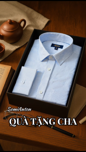 Áo Sơ Mi Nam Công Sở Trung Niên Thương Hiệu Anton Dài Tay Vải Cotton Kẻ Sọc Đôi Màu Xanh - 327