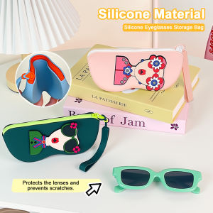 Silicone Glasses Case Zipper Eyeglass Pouch Soft Protective Sunglasses Storage Bag Floral Card⚡PH deliveryIn stock⚡