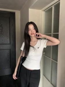 ALOHA LU | Áo Thun Henley Cổ Co Giản Đơn In Chữ Bằng Cotton Sạch 100%