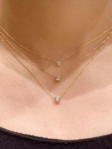 Japanese Style Simple High-End Gold Plated Silver Necklace Moissanite Rhinestone Lockbone Chain Womens Fashion Jewelry