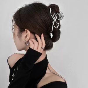 Silver Hair Clamp Premium Liquid Bow Metal Hair Clip Female Hair Clip Clamp Temperament Shark Clip