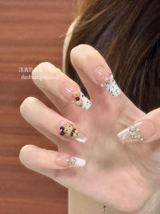 Handmade Cat Eye Sparkling Diamond Nail Art Stickers White Enhancing Cute Autumn Winter Wearable False Nails Bright Color Series
