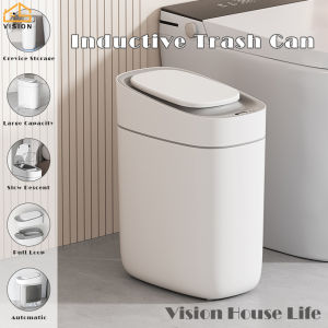 Vision 9L Automatic Trash Can Toilet Sensor Garbage Can Bathroom Slit Touchless Smart Trash Bin USB Rechargeable Intelligent Induction Wastebasket Waterproof Siphon Multifunction Recycling Bin