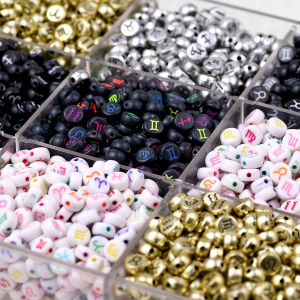 Flat Round Acrylic Constellation Beads Charms Spacer Loose Beads 100Pcs For DIY Jewelry Making Necklace Bracelet  Accessories