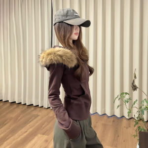SUHUIQIAN | Black Thickened Fur Collar Hoodie Coat Slim