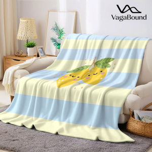 Pastel Stripe Lemon Flannel Blanket Warm Soft Halloween Christmas Decorative Couch Warm Cozy All-Season Gift