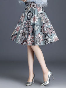 Floral Print A-Line Maxi Skirt Womens plus Size High Waist Summer New Style Elegant Fullness Slimming Half-length Skirts