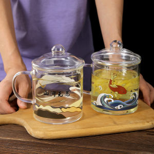 Mingshangde Revolutionary Cup Creative Retro Glass Transparent Heat Resistant Water Cup Teacup with Lid Nostalgic Cup Mug