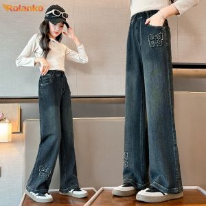 Rolanko Girls Denim Wide-Leg Pants: Stylish & Comfortable Casual Wear