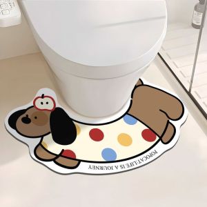 VIKAMA Polka-Dot Puppy U-Shaped Toilet Mat Cartoon Dog Print Non-Slip Rug Absorbent Bathroom Accessory Home Decor