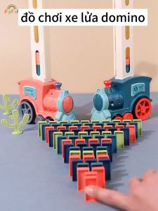 Đồ chơi trẻ em xe lửa điện domino tàu lửa điện domino cho bé chạy bằng pin tự động xếp domino kèm ánh sáng và âm nhạc.