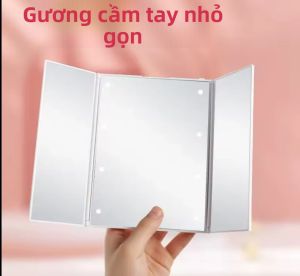 Gương Trang Điểm LED Cầm Tay Có Đèn Thiết Kế Gấp Gọn Gương Trang Điểm Ba Mặt Để Du Lịch Chân Đế Có Thể Điều Chỉnh Quà Tặng Làm Đẹp