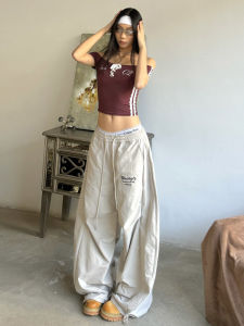 Quần Ống Rộng American Retro Street Style Dành Cho Nữ Quần Thể Thao Rộng Rãi Có Dây Rút Quần Thường Ngày Có Chi Tiết Xếp Ly