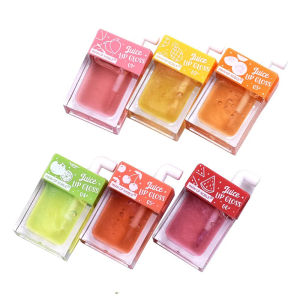 6PCS น่ารักกล่องน้ําผลไม้ Fruity Lip GLOSS Set Watery Transparent Moisturizing Lip Oil Liquid ลิปสติก LIPS เครื่องสําอาง