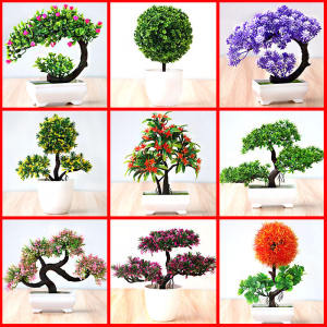 Artificial Small Plant Bonsai Fake Flower Small Tree Straw Ball Bonsai Home Living Room Desktop Decorations Small Ornaments Suit