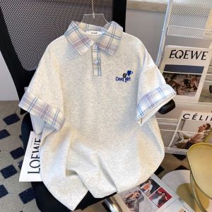 Áo Thun Tay Ngắn Cổ Polo Thêu Kiểu Mỹ Cho Nam Mùa Hè Rộng Rãi Thoải Mái Thoáng Khí Cotton 100% Phong Cách Đại Học