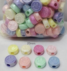250grams (est.95pcs) Smiley Face Beads 20mm Big Hole Pastel Round Spacer Beads DIY Bracelet Necklace Keychain Jewelry Making Accessories