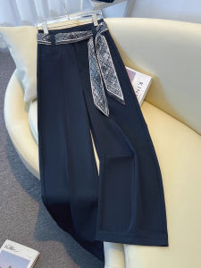 Olive Green Wide Leg Pants Womens Autumn 2025 New Style Silk Ribbon Drapey Suit Pants Super Beautiful Loose Straight Leg Pants