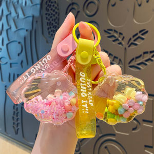 Fashion Floating Snowflake Sequins Shell Quicksand Bottle Key Chain Exquisite Love Heart Color Beads Stone Doll Liquid Key Chain