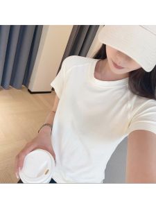 WTHEONE Premium Yoga Sport Short Sleeve T-Shirt Women High Elastic Breathable Solid Color Versatile round Neck Thin Top