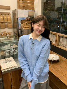 เสื้อคาร์ดิแกนถักสไตล์อเมริกัน R1DGE สำหรับผู้ชายและผู้หญิง ทรงหลวม ทรงสลิม ทรงหลวม ทรงหลวม แขนยาว ปกติ แขนยาว ปกติ