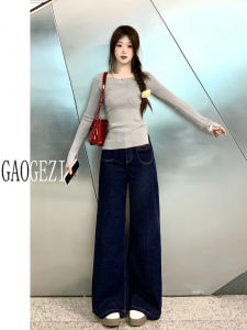High Waist Wide Leg Denim Blue Jeans Womens Long Version Tall Size Loose Fit Straight Cut Pants Autumn Style Casual Trousers