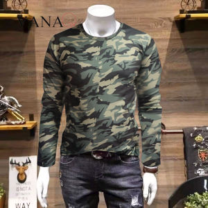 VANAQ Mens Camouflage Long Sleeve Round Neck Stretch Loose T-Shirt Outdoor Sports Bottoming Shirt Men Fashion