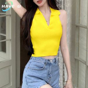 HAVE U Womens Camisoles Polo Neck Knitted Vest Suspenders Tanks Sleeveless Top