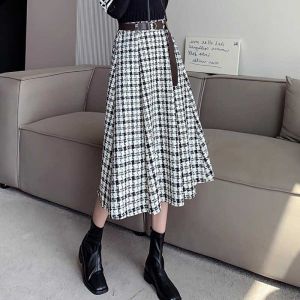 New Autumn Fashion Elegance High Waist Slimming Pleated A-line Wool Skirt