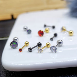 Hoa Tai Kim Loại Zirconia Màu Đỏ Cho Nữ Khóa Vít Không Gây Dị Ứng Nhỏ Đen Đeo Được Khi Ngủ Không Cần Tháo Gỡ