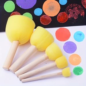 5Pcs Yellow Sponge Brush for Arts and Crafts - Durable Rubber Mixed Sizes Round Mushroom Head for Painting Graffiti and Crea