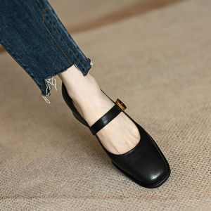 Meneer-M French Style High Heel Mary Janes Womens Shoes 2023 Autumn Collection Leather Upgraded Flat Mouth Single Shoes