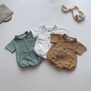 BT6 Áo liền quần cho bé trai sơ sinh RIOKIDS body áo sơ mi cho bé đầy tháng thôi nôi