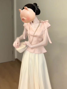 NIUVIES | French Style Pink Bow Summer Dress Set