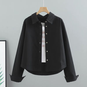 Short Loose Long Sleeve Womens Jacket Spring Autumn New Style Korean Version Versatile Workwear Shirt Style Commute Cotton